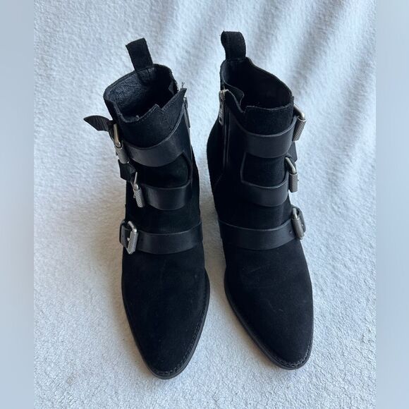 ALLSAINTS Lulu Triple Buckle Ankle Boot size 39 US 9 Black suede leather straps - Picture 4 of 13